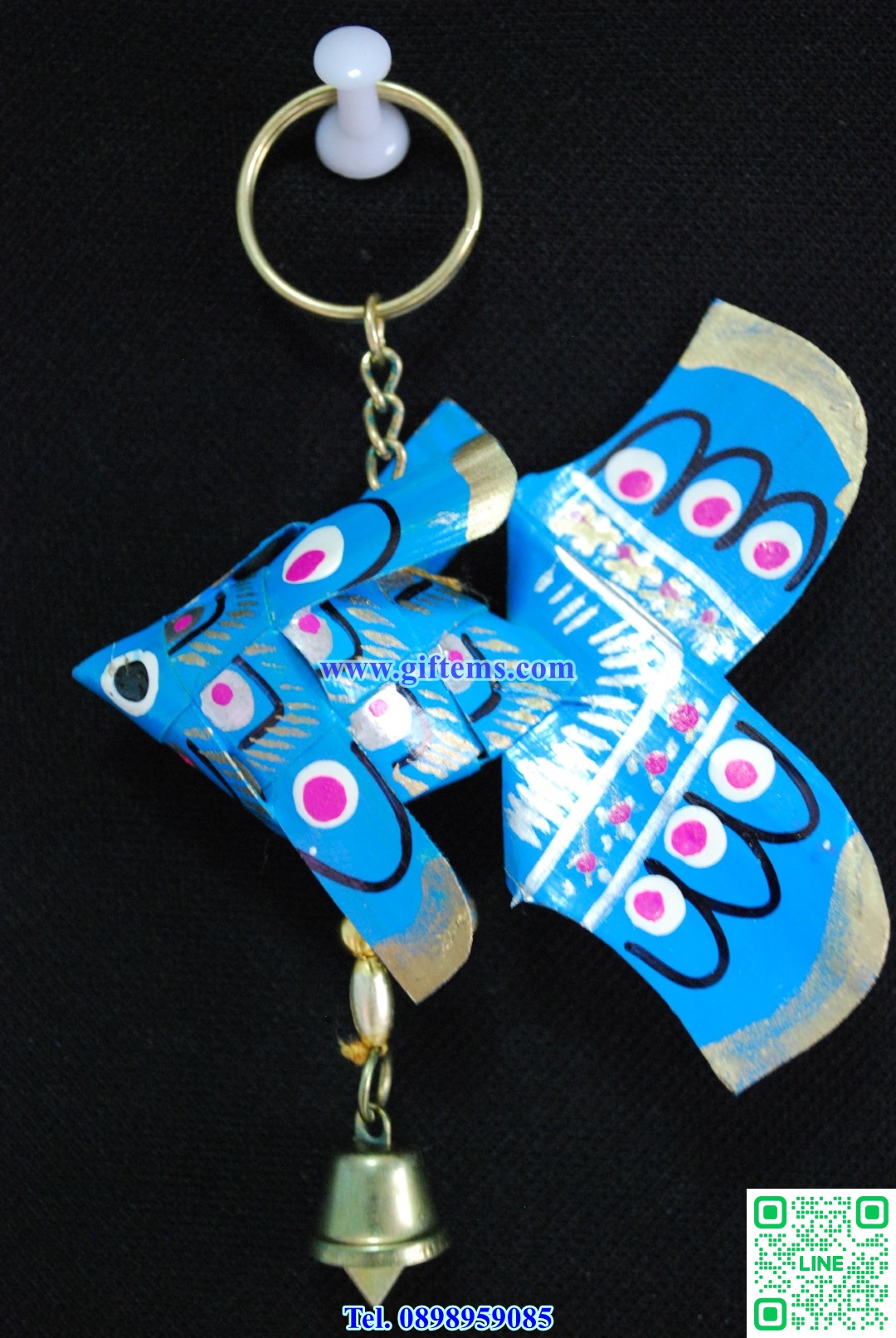 พวงกุญแจปลาตะเพียนระฆังทอง สีฟ้า