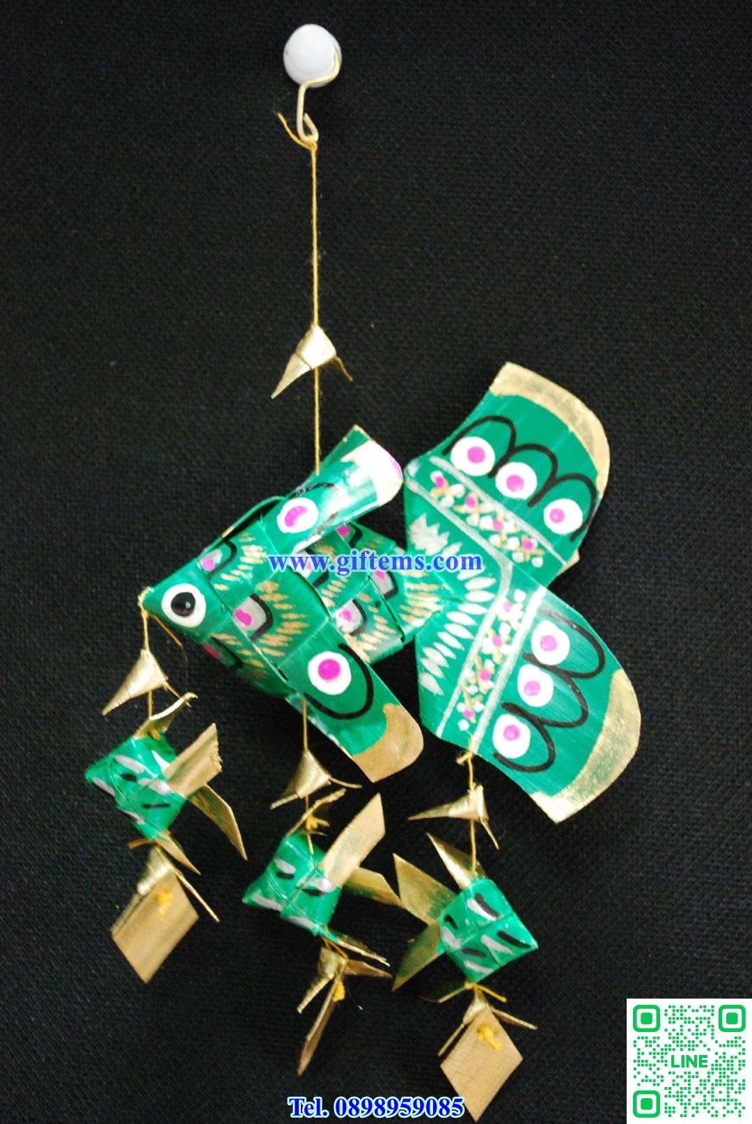 โมบายปลาตะเพียน ลูก3 3x6 นิ้ว สีเขียว