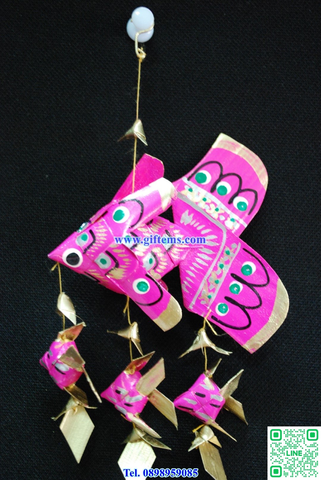 โมบายปลาตะเพียน ลูก3 3x6 นิ้ว สีชมพู