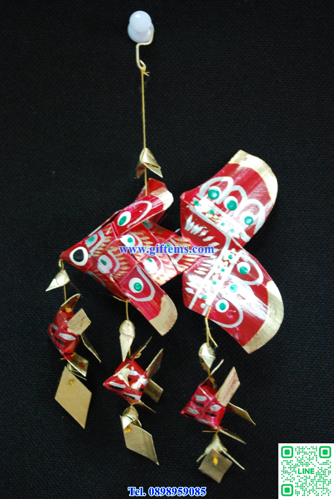 โมบายปลาตะเพียน ลูก3 3x6 นิ้ว สีแดงมะเมี่ยว