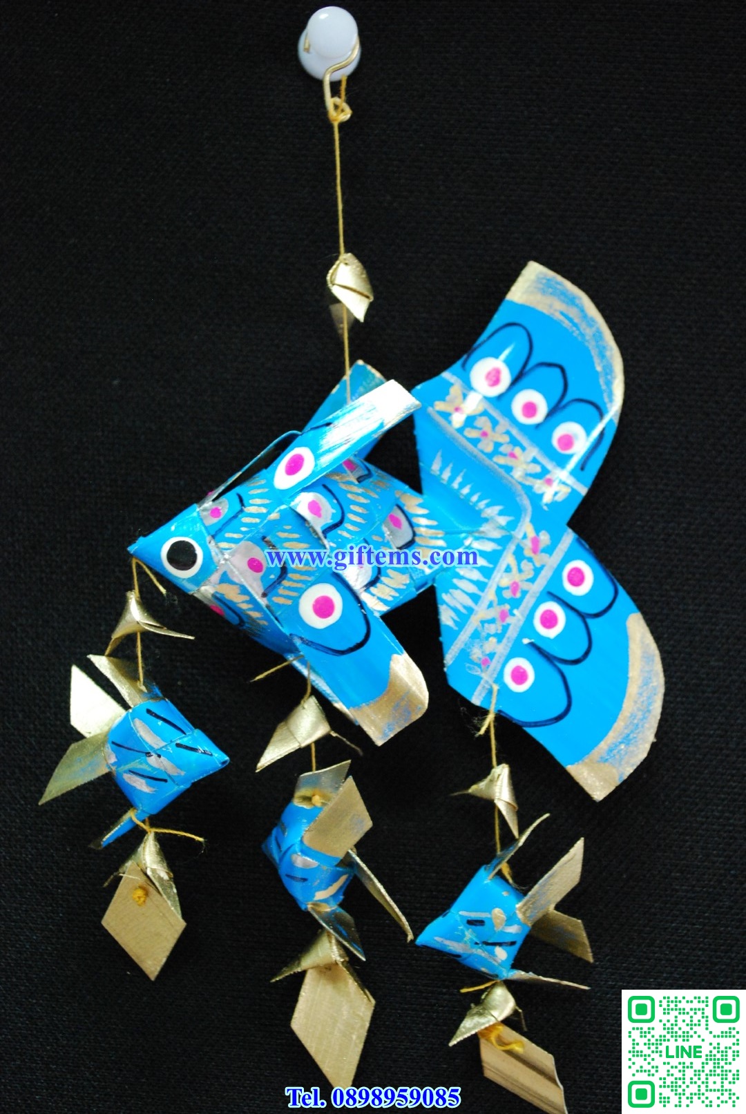 โมบายปลาตะเพียน ลูก3 3x6 นิ้ว สีฟ้า