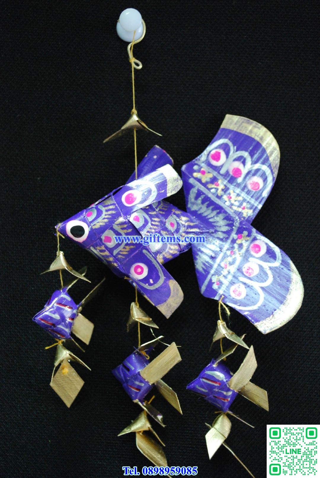 โมบายปลาตะเพียน ลูก3 3x6 นิ้ว สีม่วง