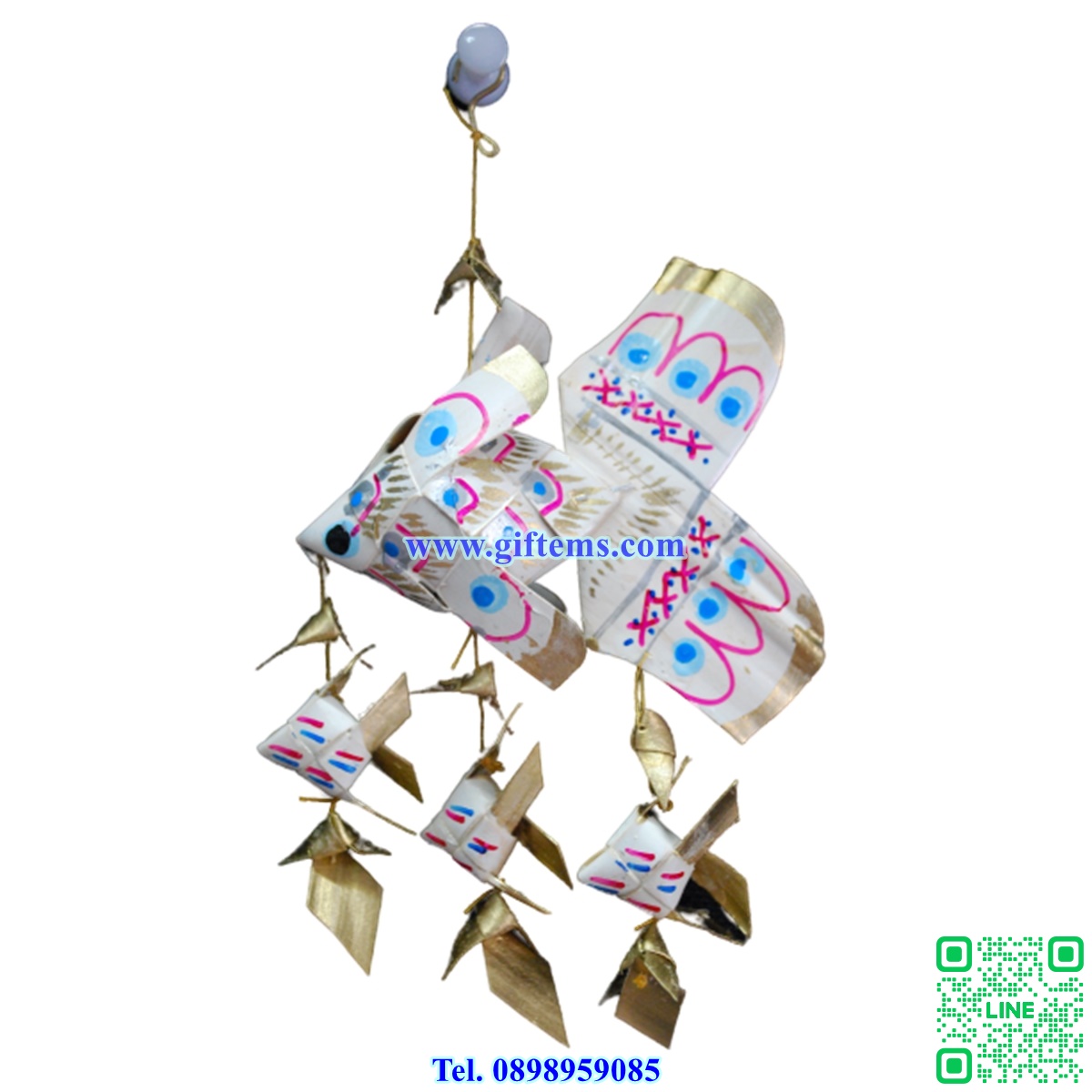 โมบายปลาตะเพียน ลูก3 3x6 นิ้ว สีขาว