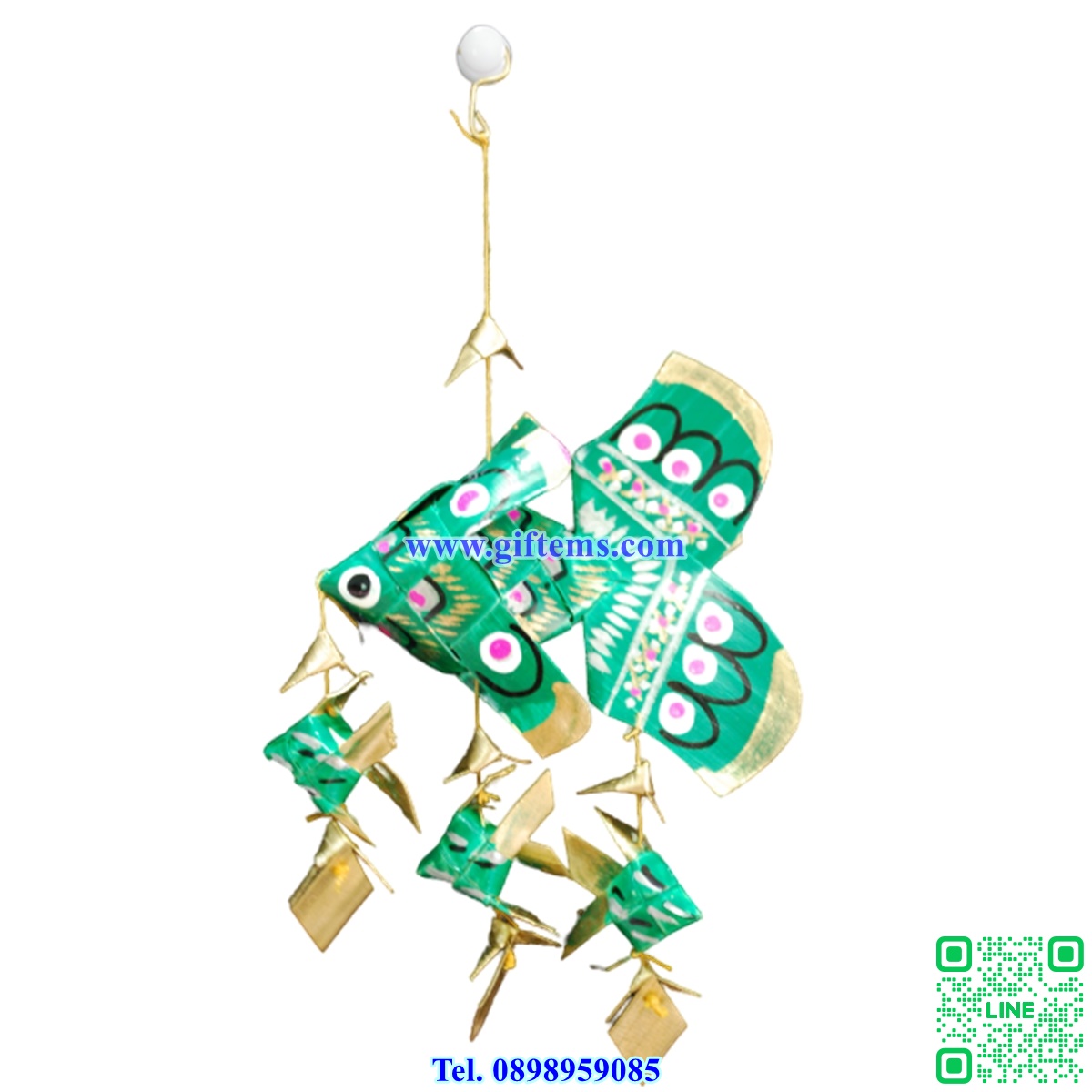 โมบายปลาตะเพียน ลูก3 3x6 นิ้ว สีเขียว