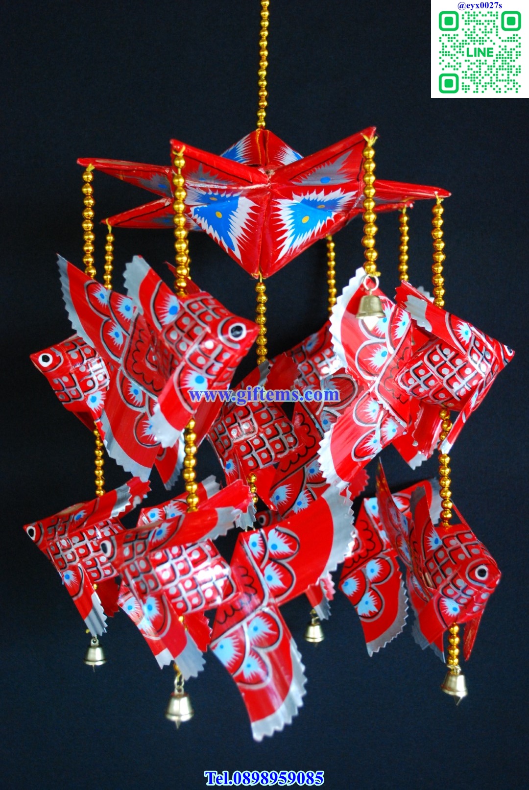 โมบายปลานพเก้า 9x20 นิ้ว สีแดง