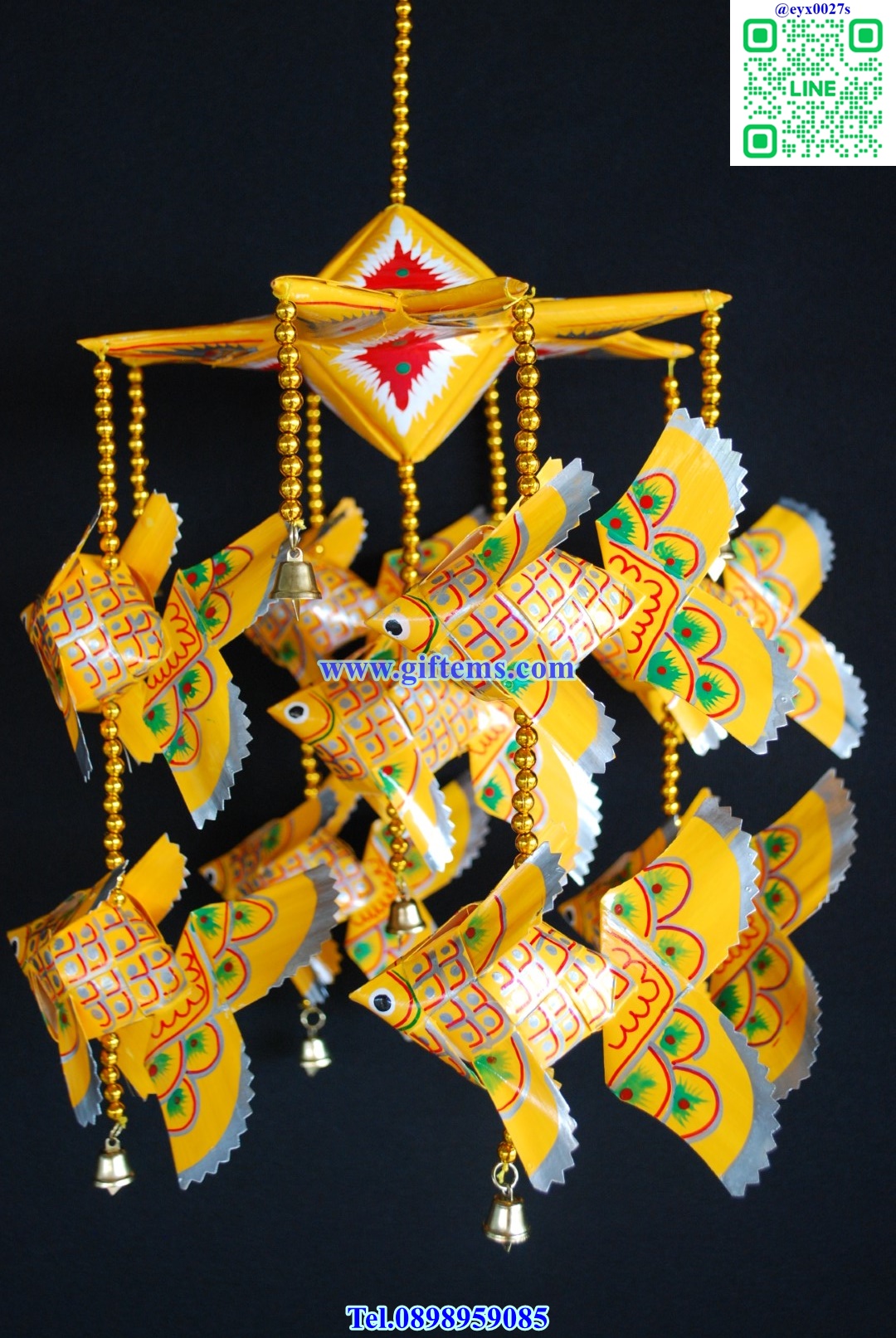 โมบายปลานพเก้า 9x20 นิ้ว สีเหลือง