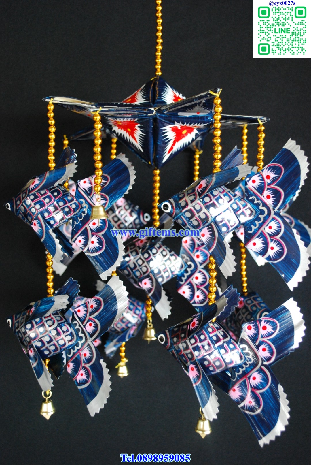 โมบายปลานพเก้า 9x20 นิ้ว สีน้ำเงิน